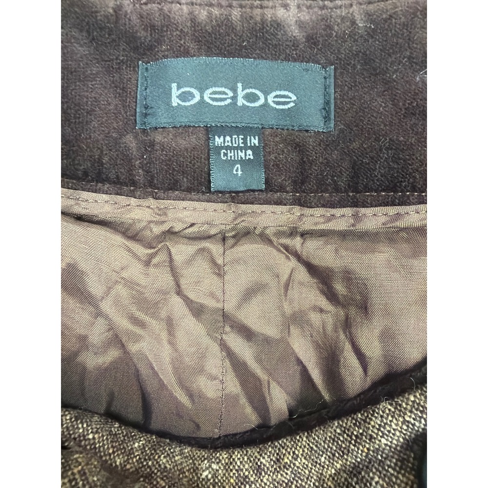 Bebe Vintage Wool Tweed Low Rise Wide Leg Trousers Brown Velvet Trim Size 4 - Picture 6 of 7